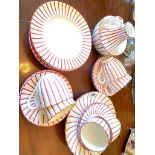 Part Victorian teaset. Red and white stripe