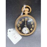 A ROLLED GOLD GENTS BLACK FACED POCKET WATCH BY ROLEX WITH SECOND DIAL W/O
