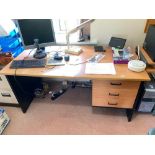 A clean three drawer metal framed desk, 59" wide