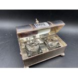 Old Sheffield plated two bottle inkstand with domed cover. (Ball foot missing)