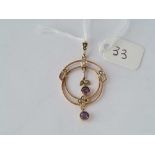A amethyst and pearl pendant 9ct