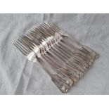 A heavy set of twelve fiddle thread and shell pattern table forks, Birmingham 1907 by E & Co, 1410g