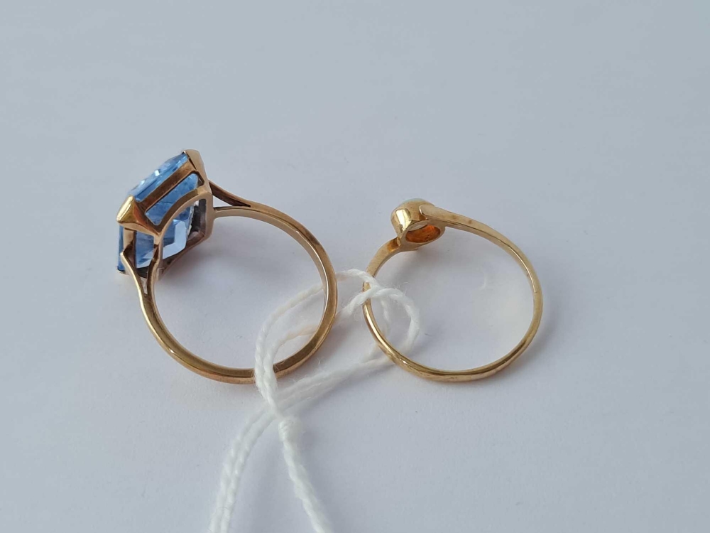 A opal ring size L and blue beryl set ring size M both 9ct - Image 2 of 2