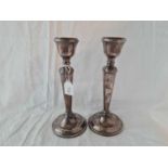 Pair of Georgian style candlesticks. 9” high. Birmingham 1971