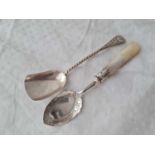 Two jam spoons, one with M.O.P handle, Birmingham 1887 by GU