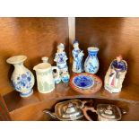 Victorian Staffordshire figure of seated gent and other blue and white china etc