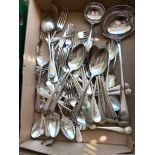 Box of EP cutlery with initial W
