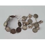 Two silver coin bracelets with silver 3D