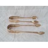 Two pairs of sugar tongs, one Exeter 1877 by JS and the other London 1846 by GA, 83g