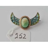 A Egyptian revival silver and plique a jour enamel hard stone scarab brooch AF