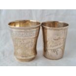 Two French beakers with engraved bands – 3” high – 123 g.