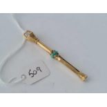 Antique gold propelling pencil with turquoise set centre slide and pendant loop, length 60mm
