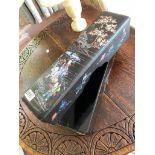 Attractive Japanese laquered and mother of pearl box with pull off cover 15.5" long