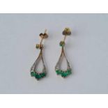 A pair of 9ct diamond and emerald drop pendant earrings – 1.3 gms