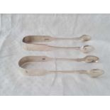 Two pairs of Exeter fiddle pattern sugar tongs – 1825/45 – 79 g.