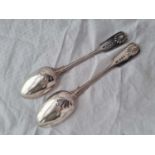 A pair of fiddle thread and shell table spoons, Birmingham 1907 by E & Co, 228g