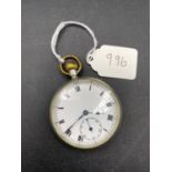 A metal cased gents pocket watch with seconds dial W/O