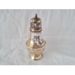 A baluster shaped caster with pierced cover, 6" high, Birmingham 1964, 124g