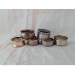 Six various napkin rings. 66Gms