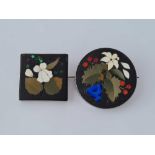 Two Victorian silver framed Pietra Dura brooches