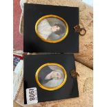 Oval miniature of gent and an oval miniature of lady in ebonised frames