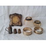 Two napkin rings, mounted jar etc