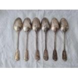 Good set of six military fiddle thread dessert spoons. London 1848 by G A. 365gms