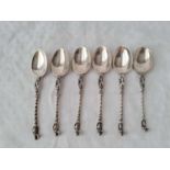 Set of six Dutch coffee spoons with figure finials. 60Gms