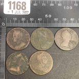 Half pennies 1734 & four others