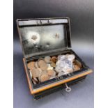 A cash box with Irish copper & C.U coins