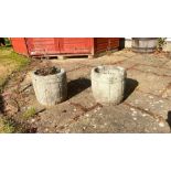 Pair of barrell shaped garden vases