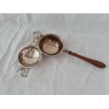 Tea strainer with wooden handle. Birmingham 1956 and an EP example
