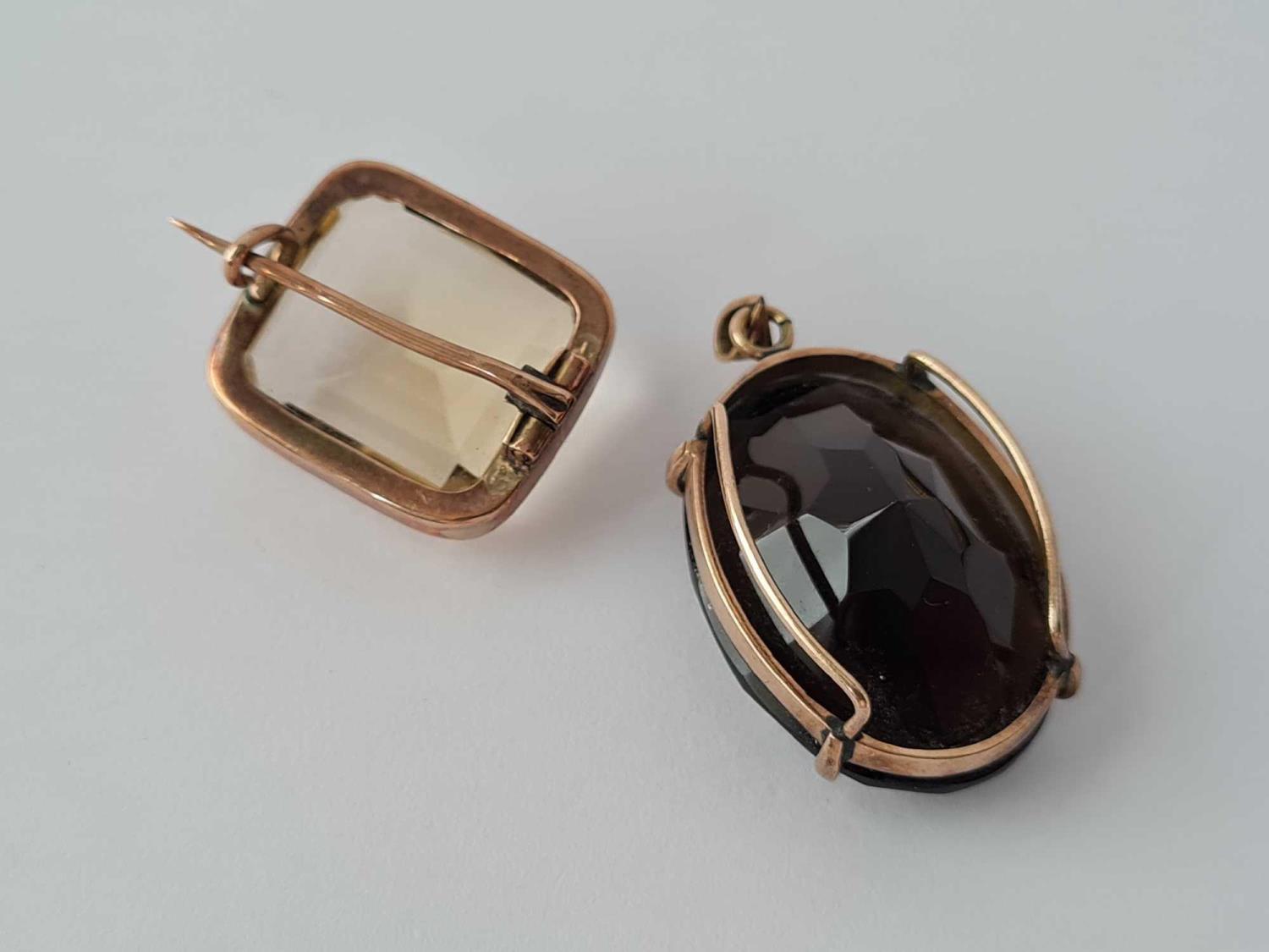 A smokey citrine and gold pendant and early Victorian gold and crystal brooch - Image 2 of 2