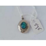 Silver coloured locket set with an opal doublet