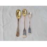 Three 19th Century mustard spoons – 1 London 1808 by WE WF WC another 1861 – 40 g.