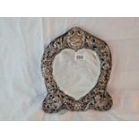 Victorian heart shaped dressing table mirror, embossed border. 11” high. London 1891 by W C