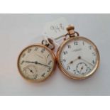 Two gents rolled gold pocket watches one by RUSSELLS Ltd Liverpool one by CYMREX both with seconds