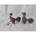 Small pair of fighting cocks (foreign), 2.5” wide