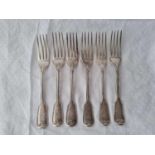 Good set of six crested military fiddle thread dessert forks. London 1868 by G A. 365gms