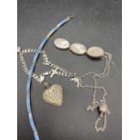 A MOP necklace and a silver and enamel bracelet etc.