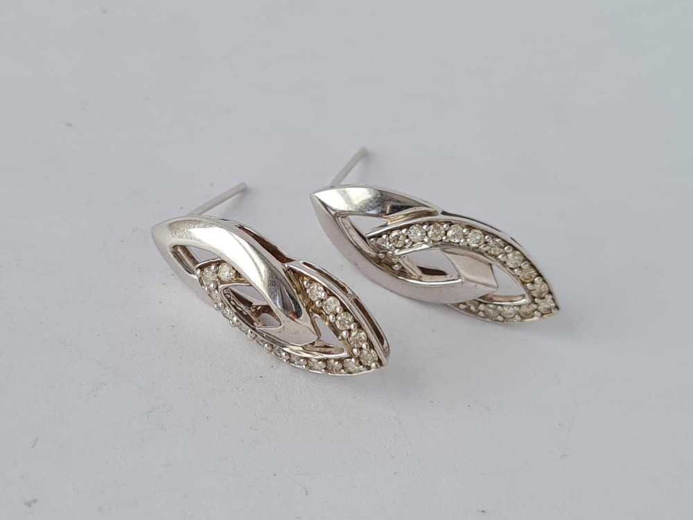 A pair of diamond lozenge shaped earrings 9ct white gold – 4.2 gms