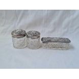 A pair of circular jars & another oblong, one Chester, 1905