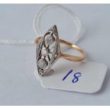 A marquise diamond set ring 14ct gold size M ½ – 2gms