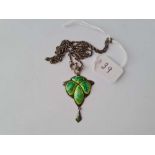 A silver art nouveau and enamelled pendant necklace