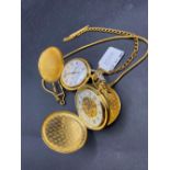 Two modern gilt ladies hunter pocket watches by SEKONDA AND GRADUS both with gilt metal alberts