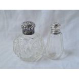 Two scent bottles, one with cut glass body, Birmingham 1903