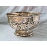 An Edwardian Rose bowl spirally fluted with scrolls – 8” diameter – London 1901 – 440 g.