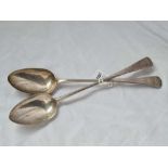 A pair of George III basting spoons – 11.5” long – London 1796 by IB