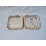 A pair of shaped square dishes with re-entrant cornices, 3.5"" wide, London 1911 by WC, 101g