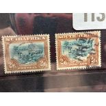 SOUTH AFRICA SG37 (1927). 2sh6d single copies. Fine used. Cat £34 (£500 as joined pair)